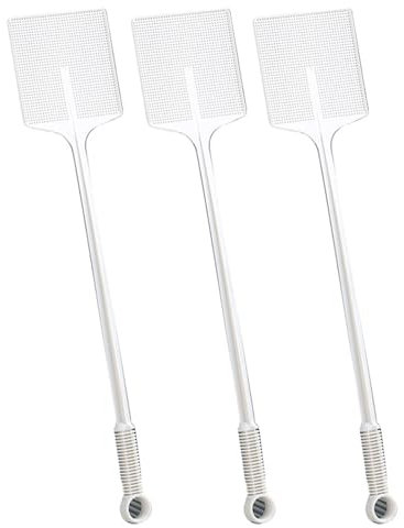 STHOYN Matamoscas Manual De Plástico Resistente Mata Moscas Raqueta Flexible Matamoscas con Mango Largo 3 Unidades(Blanco)