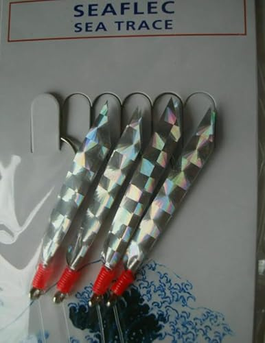 5 Packs Flash Foil Hokki Mackerel Cod Feather Rig 4 Hook Size 1/0 Fishing Bass Daylite