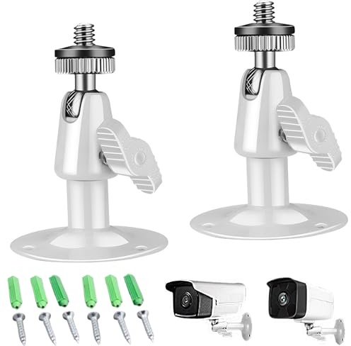 Support Caméra Mural, 360° Réglable Support d'Angle Camera Exterieur avec Trou de Vis 1/4 Métal Fixation Support Murale Camera Intérieur et Extérieur Plafond pour Surveiller L'Installation, 2 Pièces