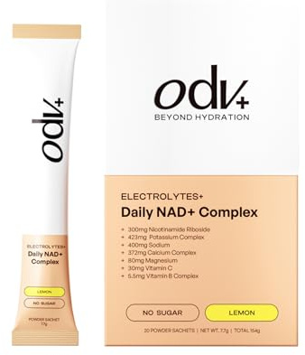 Odv Daily Electrolyte + NAD+ Complex - Beyond Hydration for Better Energy, Focus & Recovery - Sugar-Free, Vegan, UK-Made - Lemon, 20 Sachets