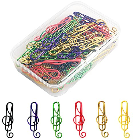 XRVRILE 50 Pcs Noten-Büroklammern Metall, Büroklammern motiv Farbig mit Transparentbox Metal Colourful Design Paper Clips groß, Bookmarks musik geschenke for Office, School, Notebook, Gifts, Memo