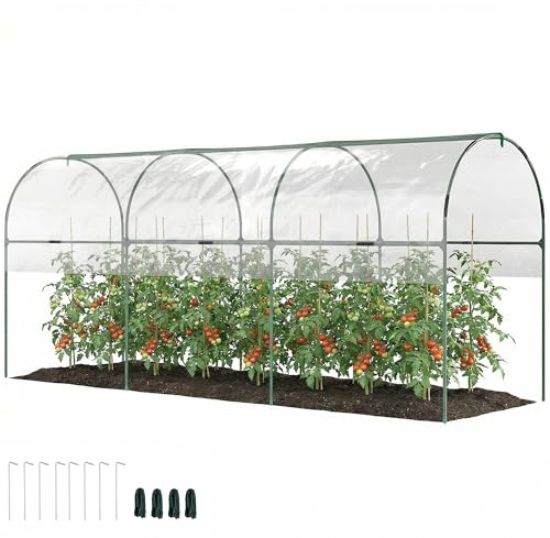 Outsunny Gewächshaus Winterfest mit Bogendach 400 x 120 x 170cm Transparent | Foliengewächshaus, Erdanker, Robuster Stalrahmen, Offenes Treibhaus zum Stecken, Tomatenhaus für Tomaten,Gemüse,Pflanzen