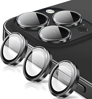 Coiwxmoi Protector de Lente Cámara para iPhone 13 Pro/13 Pro Max,Lentes Camera Protector Cristal Vidrio Templado Dureza 9H HD Anti-arañazo Sin Burbujas Individuo Anillo Metal Protección Lens,Negro