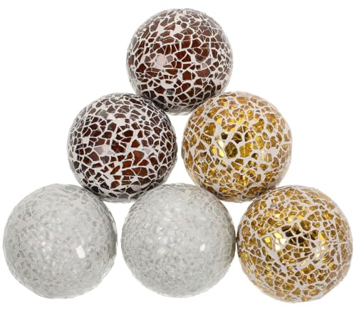 JOINPAYA Mosaic Glass Decorative Balls Set of 6, Crushed Glass Orbs for Decorative Bowls, Modern Table Centerpiece Decor for Dining Room, Spheres Vase Fillers for Coffee Table Living Room