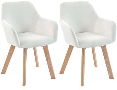 HOMCOM Lot de 2 Chaises de Salle à Manger Assise Rembourrée Velours Crème | Chaise de Cuisine, Pieds en Bois, pour Cuisine Salon Chambre Bureau