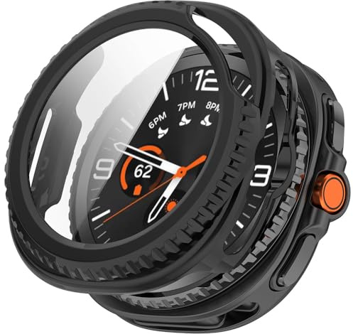 Techsuit für Samsung Galaxy Watch8 Classic Hülle und Displayschutz mit Gehärtetem Glas, HD Klarheit, Volle Abdeckung, Kratzschutz, Schlankes Design, Defense360 Pro, Schwarz