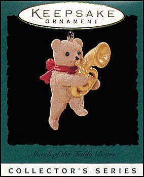 Hallmark 1996 März des Teddybären Miniatur Weihnachten Ornament French Horn