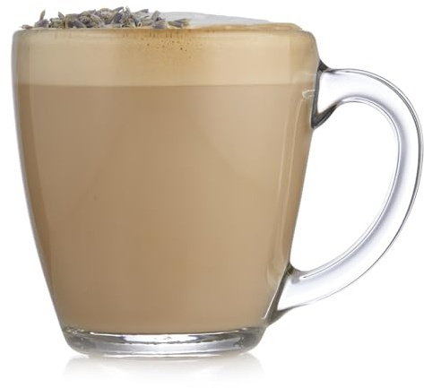 Libbey Tapered Glass Mug Set of 8, 15.5 Oz Thick, Clear Glass Coffee Cups w/ C-Shaped Handle, Dishwasher Safe Coffee Mugs Set for Tea, Cider and More