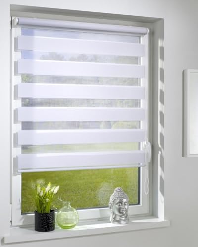 DécoProfi Duo-Doppelrollo ohne Bohren B: 70 cm, L:160 cm Grau I Mit Klemmfix/Klemmträger zur Montage I Doppel Rollo innen für Balkontüren und Fenster