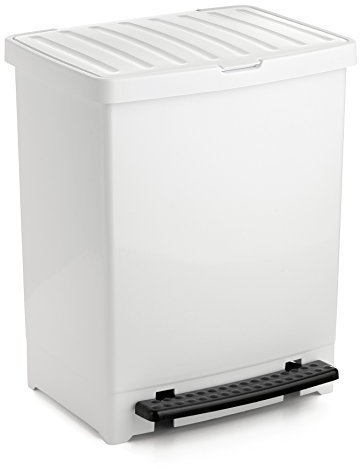 Tatay Cubo de Pedal, 25L de Capacidad, Pedal Retráctil, Polipropileno, Libre de BPA, Bolsa Basura 30L. Color Blanco . Medidas 33.5 x 31 x 42cm