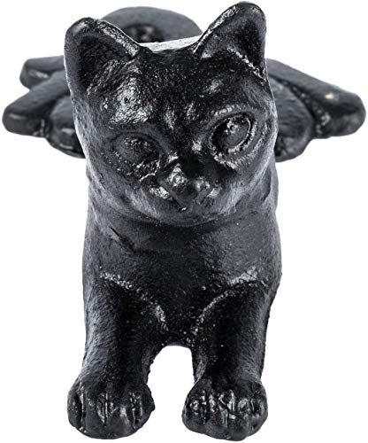 HOMESCAPES Door Stop Novelty 3D Cat Door Stopper Black Cast Iron Finish