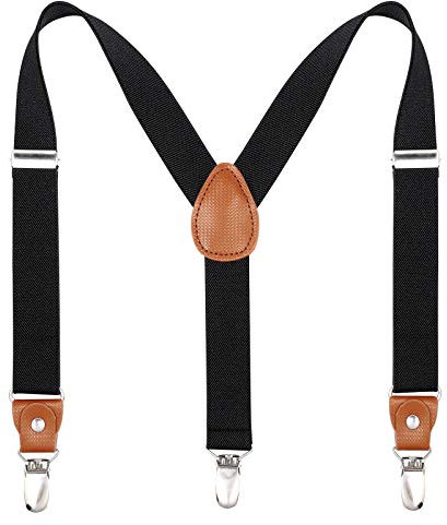 Kinder Herren Hosenträger Breit Elastisch - Längenverstellbar Y-Form mit Starken 3er Clips Hosenträger Gürtel für Damen Baby (80cm - 85cm (8 Jahre alt - 5 Fuß hoch), Schwarz)