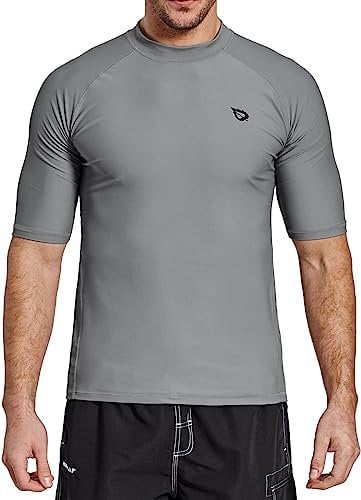 baleaf UV Shirt Herren Wasser UPF 50+ Kurzarm Rashguard Herren Schwimmshirt Rash Vest für Schwimmen Tauchen Grau XL