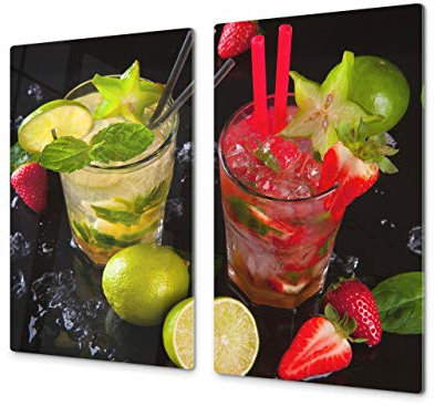 Couvre-plaques de cuisson en VERRE trempé – Protège-plan de travail et planche à pâtisserie – UNE PIÈCE (60x52 cm) ou DEUX PIÈCES (30x52 cm chacune) ; D07 Fruits et Légumes: Fruits 20