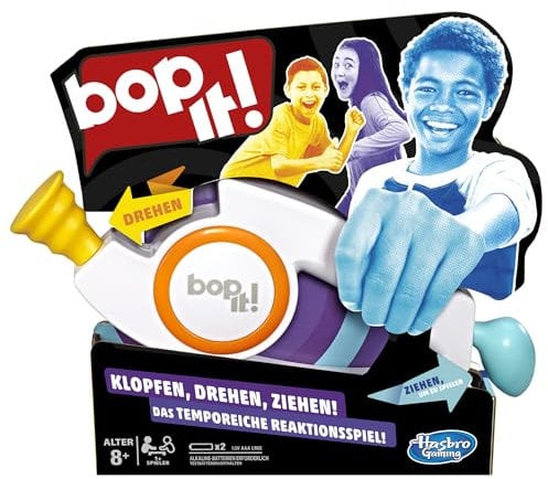 Hasbro Gaming Bop It Elektronisches Spiel, Familienspiele für Partys und Spieleabende, Einzel- oder Multiplayer-Modus, Spaß mit Freunden und Familie, Sommer Partyspiel für Kinder ab 8 Jahren