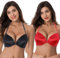 Curve Muse Women Push Up Add 1 and a Half Cup Underwire Halter Front Close Bras -2PK-Black,Red-34DD (EU:75E)