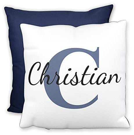 LOOXIS Personalisiertes Kissen mit Namen Bedruckt – 40x40 cm, Rückseite farbig, Leinenhaptik, Kalligraphie – Geschenkidee Männer, Frauen, Jahrestag, Einzug – Nachtblau