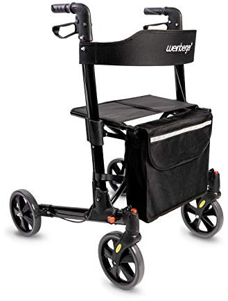 Weinberger leichter klappbarer Alu-Rollator all-Inclusive mit Tasche Stockhalter Bremsen, Leichtgewicht nur 7,3 kg, höhenverstellbar, Gehwagen Gehhilfe Reiserollator, Farbe Schwarz