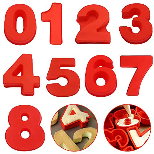 Molde de Silicona Número, 9PCS Molde de Silicona para Hornear Chocolate Silicona Moldes Molde de Silicona para Hornear para Chocolate DIY para Tarta Pastel Repostería Cumpleaños Aniversario de Bodas