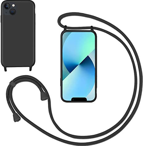 GoodcAcy Crossbody Lanyard Case for iPhone 13 Mini, Liquid Silicone Protective Phone Case with Strap Adjustable Neck Cord Necklace Soft Cover for iPhone 13 Mini, Black