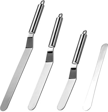 Spatule Patisserie Anglées, Spatule à Palette en Acier Inoxydable, décorative pour le glaçage du gâteau, des Cupcakes et des pâtisseries, Lot de 4, 36,1 x 10,7 x 2,7 cm, Argenté
