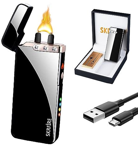 Elektrisches Flammenbogen-Feuerzeug, Flammen-Plasma-Feuerzeugs, wiederaufladbar, wasserdicht mit 3 Strasssteinen, USB Wiederaufladbares Feuerzeug(schwarz)