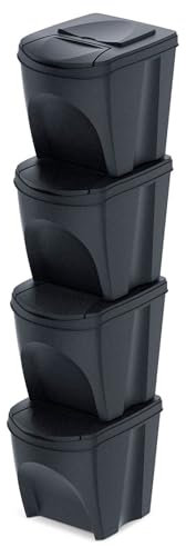 Juego de 4 cubos de basura, sistema de separación de basura, 4x25L KEDEN, antracita, 39,2 x 29,3 x 33 cm