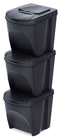 Set de 3 cubos de basura KEDEN SORTIBOX papelera reciclaje, antracita ECO, volumen 3x25L