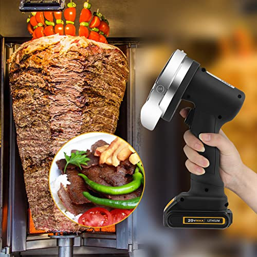 RSGK Electric Barbecue Meat Slicer, Professional Cordless Electric Turkish Kebab Knife, Automatic Doner Kebab Knife, Electric Kebab Slicer With 2 Blades Cutting, 8Mm Adjustable Thickness