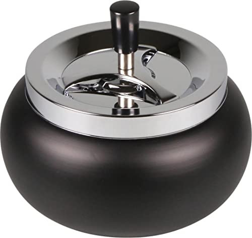 kogu® XL Aschenbecher Schleuderascher Sturmaschenbechern Jumbo bauchig - 17cm, Schwarz/Steinlack - Sicherer Deckel für Außen und Innen
