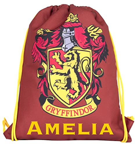 Harry Potter - Kindertasche mit Kordelzug – personalisierbarer leichter Rucksack – schwarzer PE-Beutel – 42 x 34 cm – wasserdichte Tasche als Geschenk, burgunderrot, 42cm x 34cm
