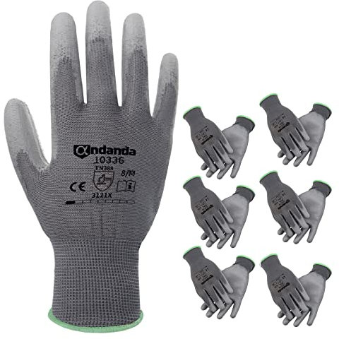 ANDANDA 6 Pairs Safety Work Gloves, Seamless Knit Glove with Polyurethane(PU) Coated on Palm & Fingers, Ideal for General Duty Work like Warehousing/Logistics/Assembly, L