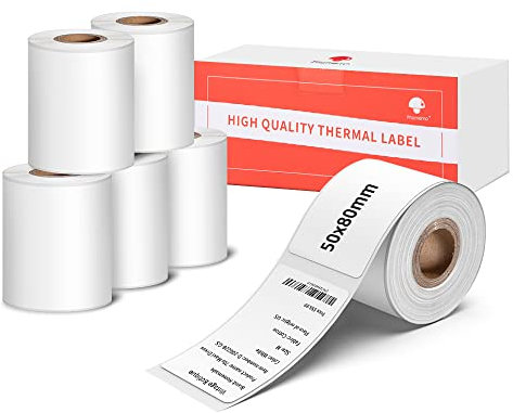 6 Pack-Phomemo M120/M110 Etiketten 6 Rollen 50x80mm Selbstklebende Thermodirekt-Etiketten, Thermodrucker-Etiketten für M110/M120/M220/M108/M100/M150/M250/M260 Etikettendrucker für Barcode, Adresse