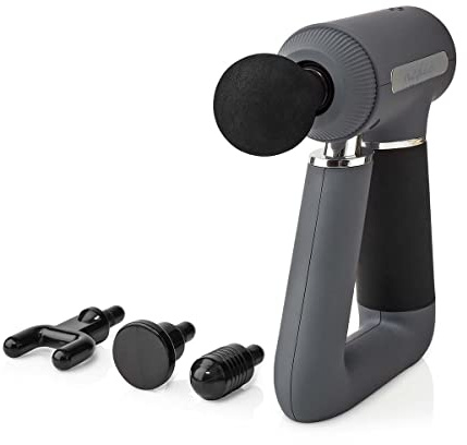 Nedis Sports Massage Gun, 6-Speed with 4 Attachments, Brushless Motor for Muscle Recovery & Relaxation, Triangular Handle, Rechargeable - Grey