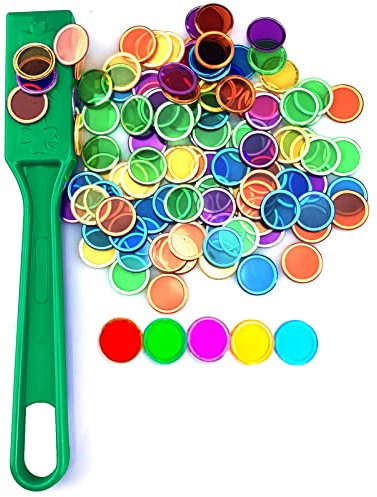 Dacefloy Magnetische Stäbe und Bingo Chips Set Magnetstab 100 Metall Ringed Discs Wissenschaft STEM Kit Lernzubehör Familie Spiel Nacht Lotto Token (Grüner Satz)