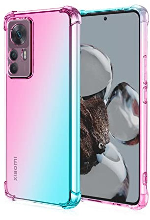 EASSGU TPU Silikon Handyhülle für Xiaomi MI 12T Pro (6.67 Inches), Durchsichtig Farbverlauf Case, Anti Drop und Anti Scratch Schutzhülle - Rosa Grün