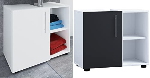 VCM Badmöbel Badunterschrank Waschbeckenunterschrank Badezimmer Flandu LLL Drehtür Weiß/Schwarz