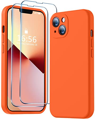 BossKiss Compatible with iPhone 13 Case, Premium Silicone Upgraded [Camera Protection] [2 Screen Protectors] [Soft Anti-Scratch Microfiber Lining] Phone Case for iPhone 13 6.1 inch - Neon Orange