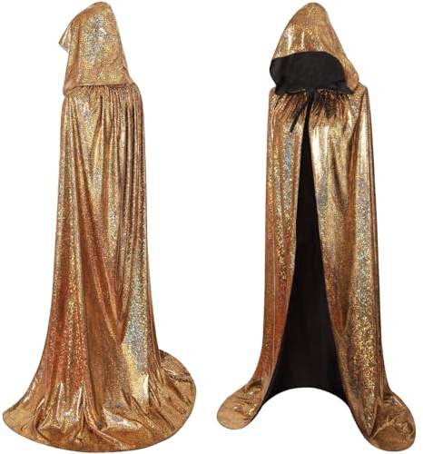 maxToonrain Déguisement disco des années 70 pour homme et femme - Longue cape à paillettes pour Halloween, Noël, Mardi Gras, carnaval, Mama Mia Retro Abba Party (doré, 150 cm)