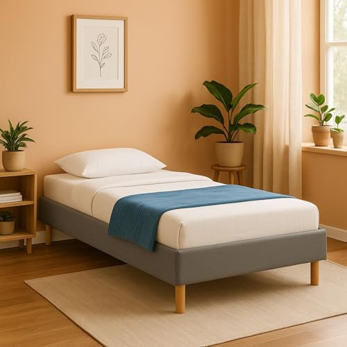 Nuit D'or Mina - Solide et Confortable Sommier Tapissier Gris + Pieds en 20 cm pour Matelas en 80x190-13 Lattes - Montage Rapide et Facile