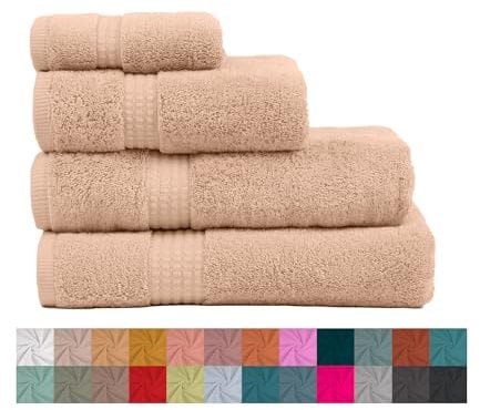 TRAMAS+ Juego de Toallas Premium 700gr de 4 Piezas, 100% Algodón, 2 Toallas de Mano 50x100 cm y 2 Toallas de baño de 70x140cm, Extra Suaves, Secado Rápido, Alta Absorción - Arena