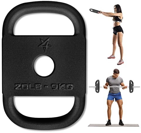 Yes4All 2-inch Cast Iron Olympic Weight Plate, 3-in-1 Ruck Weight & Kettlebell for Rucking, Swings, Squat, Strength Training, and Fitness Workout