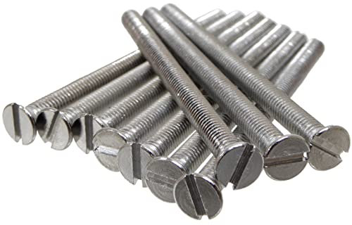 10 x M3.5 Chrome 50mm Long Screws - Flat Slotted Countersunk Head - For Brushed or Polished Chrome Switch and Socket Plates