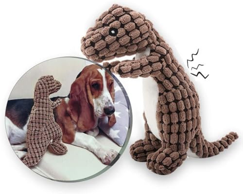 Andiker Gefülltes Hundespielzeug Plüsch Hundespielzeug Cord Interaktives Spielzeug Inklusive Kunststoff Geräuschmachender Quietscher Dinosaurier Form Plüschtier (Braun)