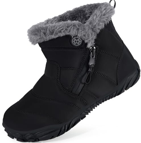 KVbabby Barefoot Scarpe Invernali Bambini Ragazzi Caldo Stivali da Neve Comode Impermeabili Stivaletti,nero-A,38 EU