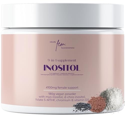 Myo Inositolo e D-Chiro Inositolo 4100mg Polvere, PCOS e Equilibrio Femminile, Integratore 9-in-1 Inositolo, Folato 5-MTHF, Cromo Picolinato, Zinco, B6, B12, D3, Selenio e Manganese, 100% Vegano