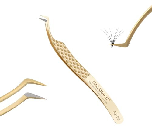 NAGARAKU Pinzas de Fibra Volumen Pestañas Punto Preciso Sin Brecha Pinzas de Fan Depilar Profesional Acero Inoxidable Agarre Antideslizante Curvada Fiber Tweezer Crear Lash Voluminosas (Tipo S AG-08)