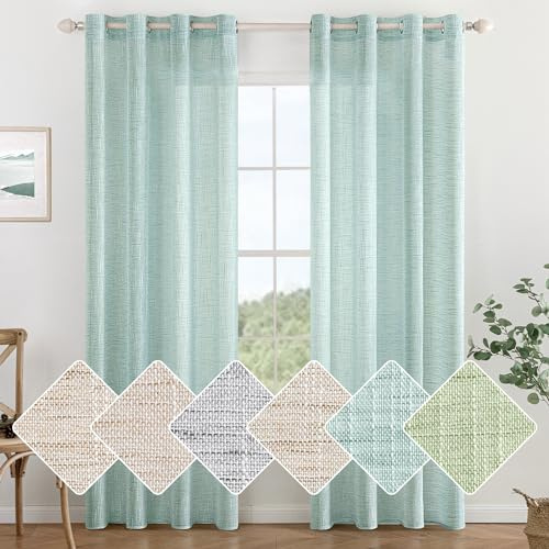 MIULEE Gardinen mit Ösen, Leinenoptik 140x145 cm Blau, 2er Set | Moderne Lichtdurchlässige Fensterschals für Wohnzimmer, Küche & Schlafzimmer, Durchscheinende Dekorative Schlaufenschal