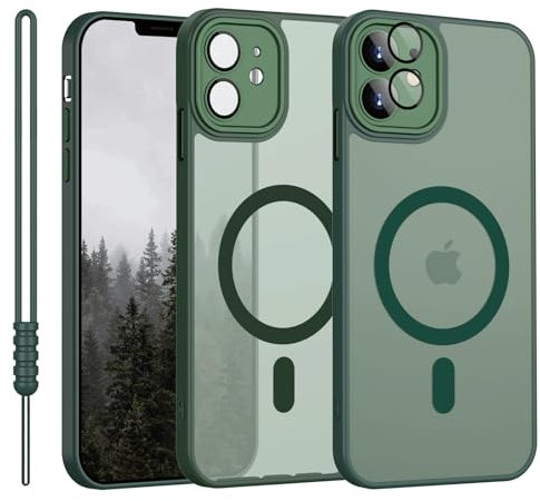 YUANDMI iPhone 12 Hülle Magnetic, Hanyhülle iPhone 12 Magnetisch Leicht Dünn Matte Touch Kameraschutz, Kratzfeste Anti-Gelb rutschfest Kratzfest Schutz Stoßfest Hülle für iPhone 12 Matt Grün