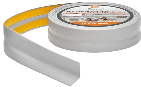 Battiscopa Morbido Adesivo | 15 mm x 15 mm | 5 Metri | Striscia di Chiusura Nastro Sigillante Per il Bagno Per la Cucina PVC Flessibile Stretto Decorativo Grigio